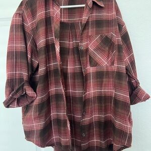 a new day Women's Plaid Button Down Shirt - Red and Brown